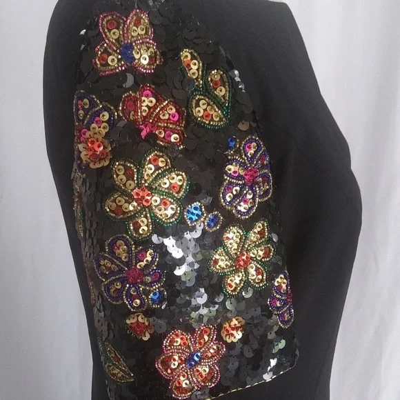 Nah Nah Vintage black dress with sequins Sleeves, Size 6P - Picture 8 of 12
